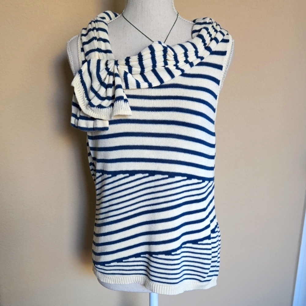 Anthropologie Sparrow Sleeveless Stripe Drape Neck Detail Sweater Tank EUC - L